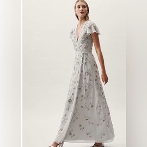 BHLDN (Anthropologie) Plymounth Beaded Sequin Wrap Dress Fog